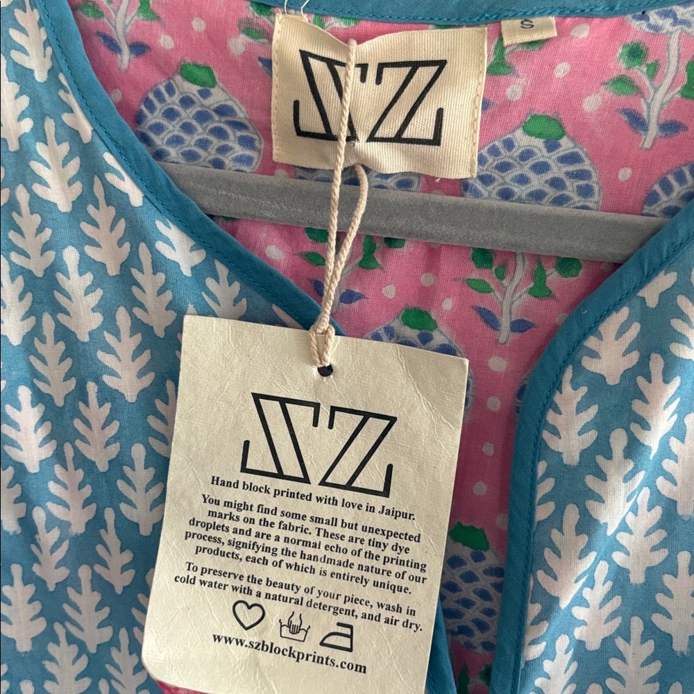 Nwt SZ Blockprints Jaipur Dress – Eva Pink Pineapple Printsz small - Picture 3 of 7
